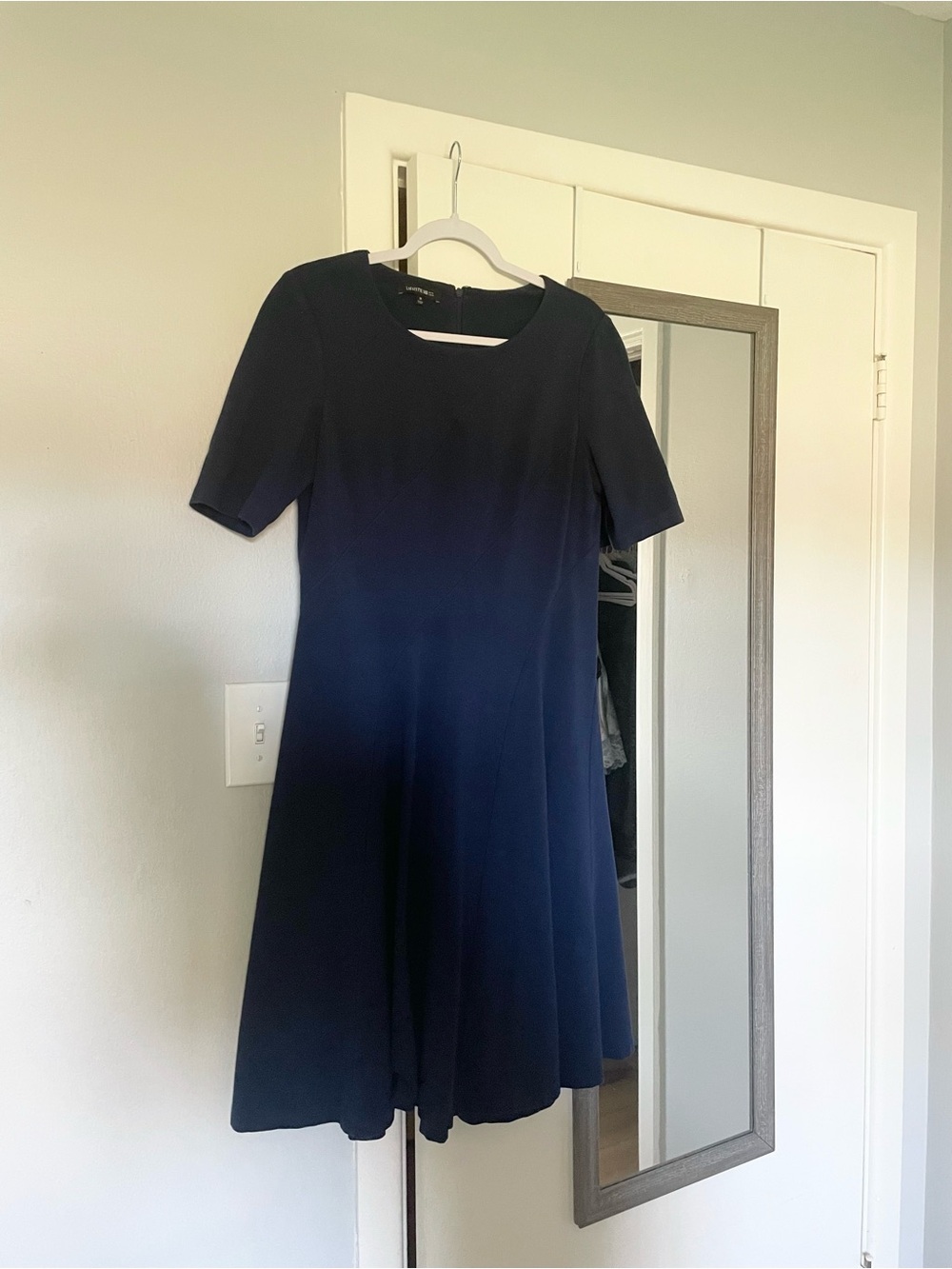 Lafayette 148 Women’s Navy Short-Sleeve Fit & Flare Midi Dress